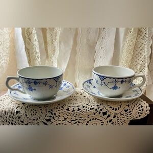 Vintage Franciscan Denmark Blue and White Floral Tea Cup and Saucers